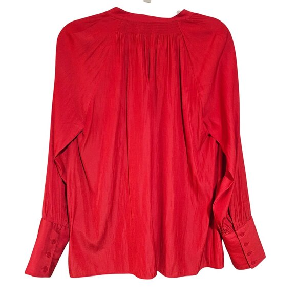 Chelsea28 Red Satin Blouse Large Romantic Holiday Glam Statement Top - Picture 3 of 12